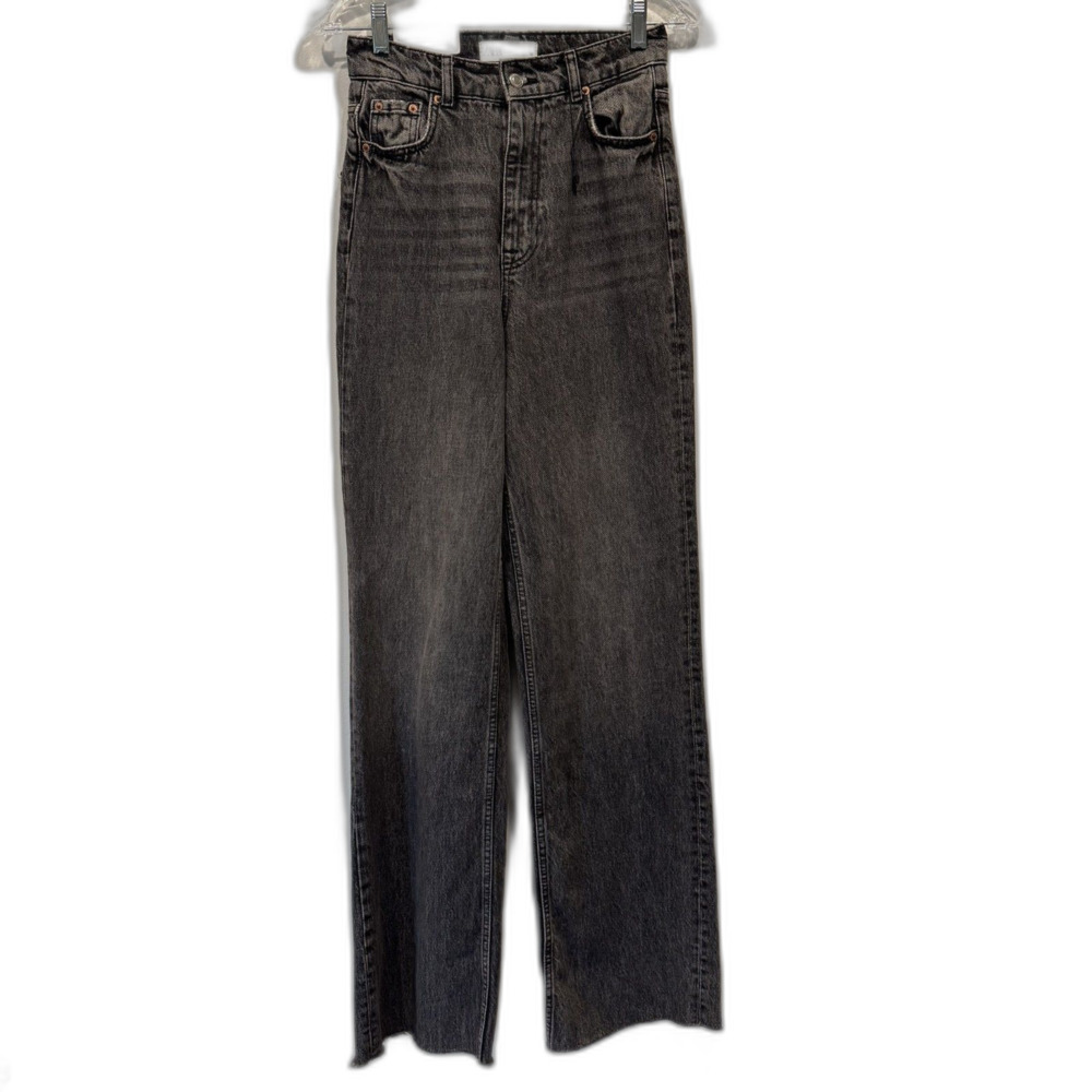 NWT Zara Jeans Premium 90s Full Length High Rise Wide Straight Leg Black Women 2